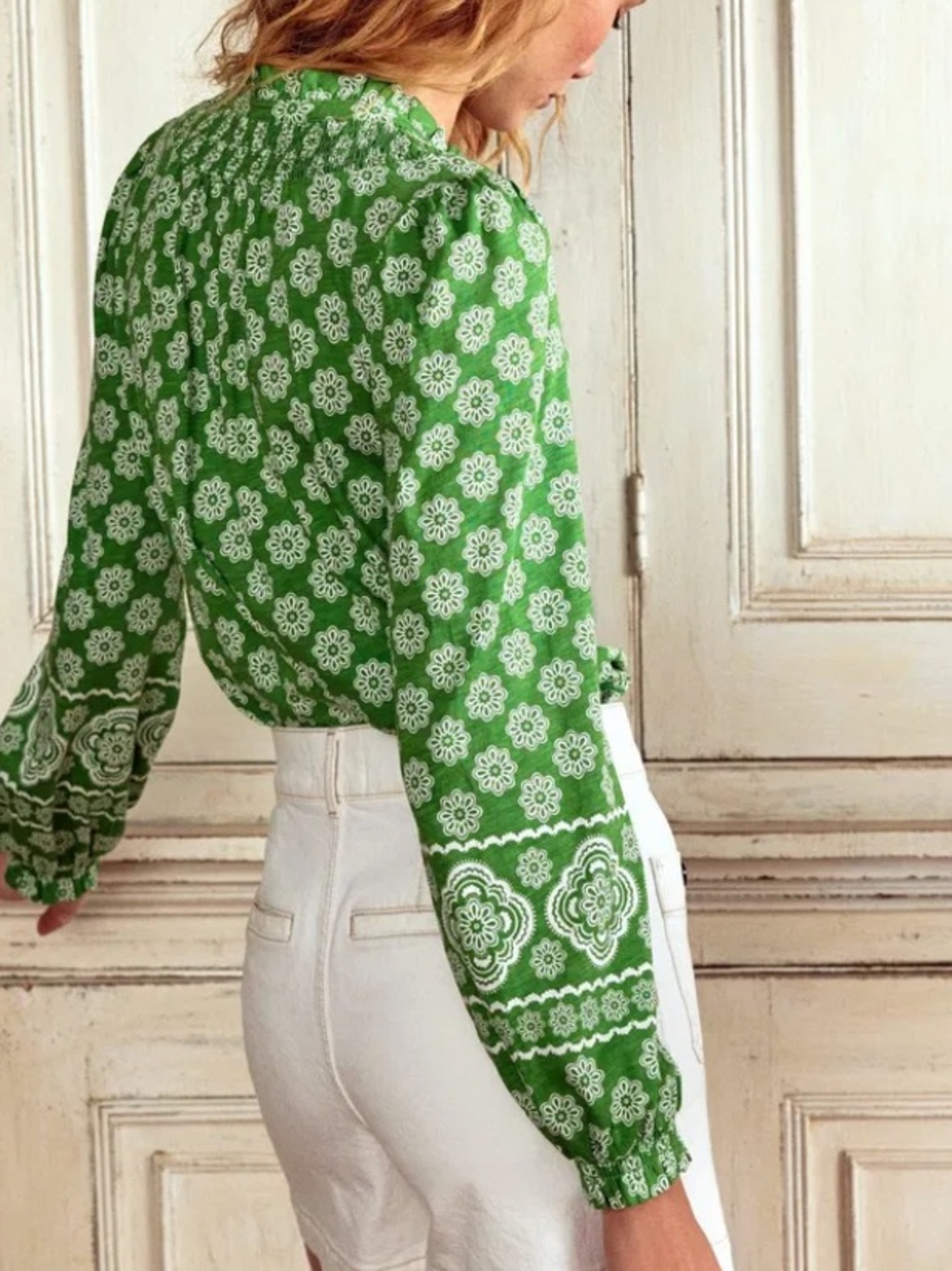 Boden Fay Smocked Shirt 8 Green - Picture 3 of 10